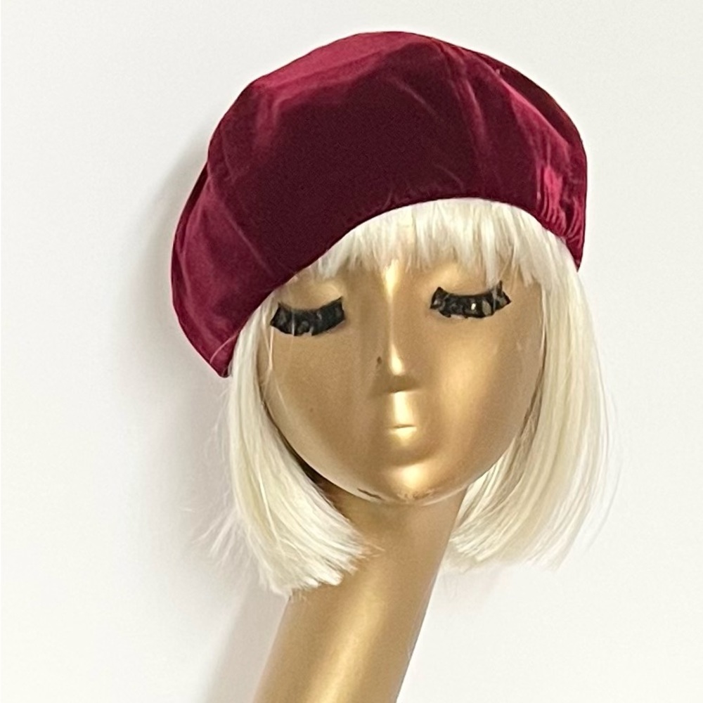 Burgundy Velvet Beret Hat